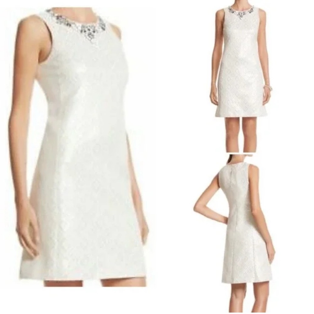 WHITE HOUSE BLACK MARKET METALLIC JACQUARD SHIFT DRESS